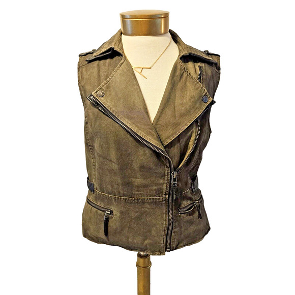 Chelsea & Violet Women's Small Taupe Vegan Leather‎ Moto Vest - Picture 2 of 10